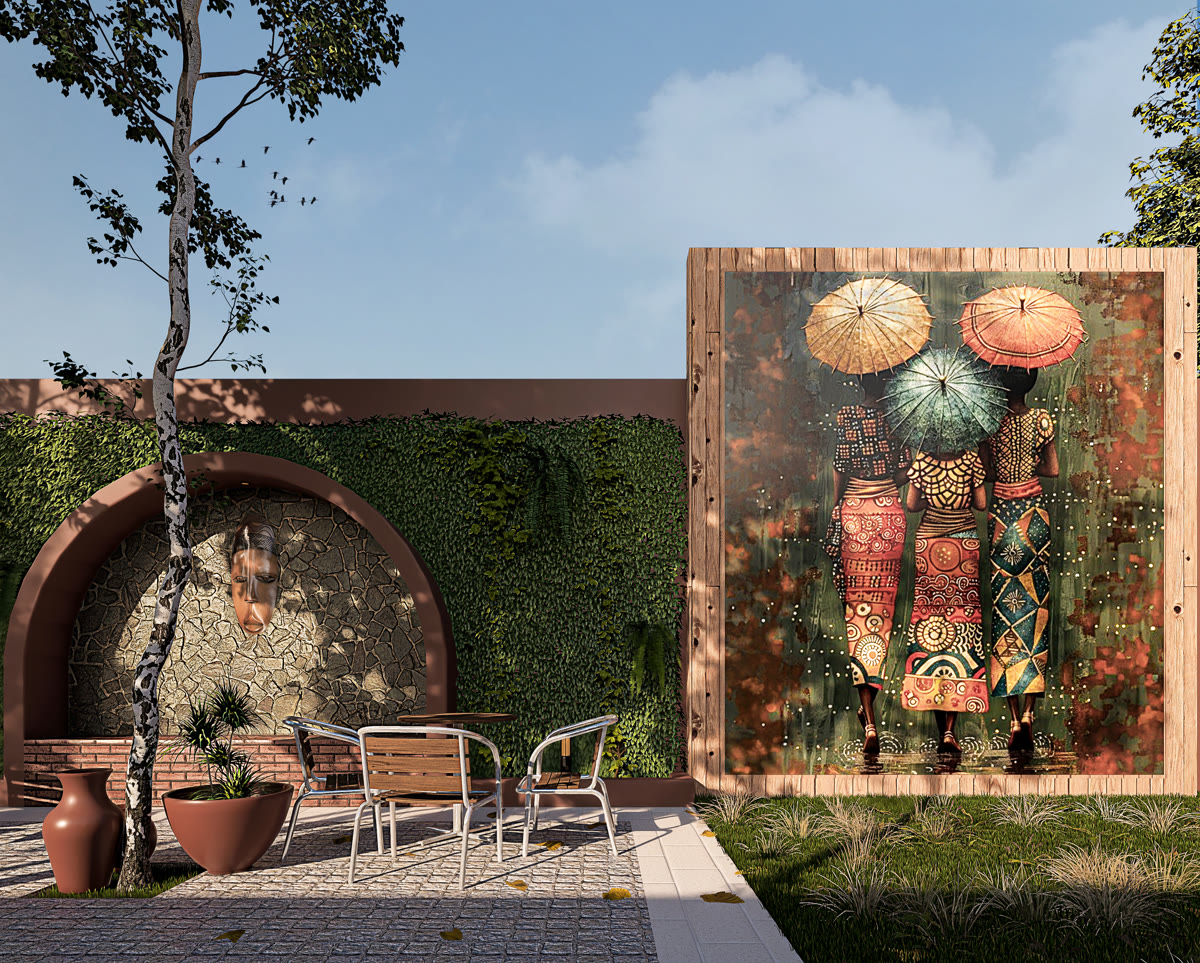 Espace détente avec murale africaine